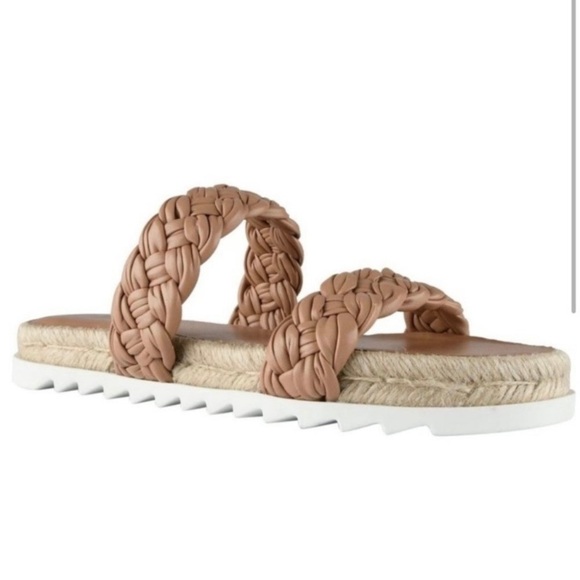Marc Fisher Jaimee Sandals Slides Flat Espadrilles Braided Leather Tan Size 6 - Picture 1 of 9